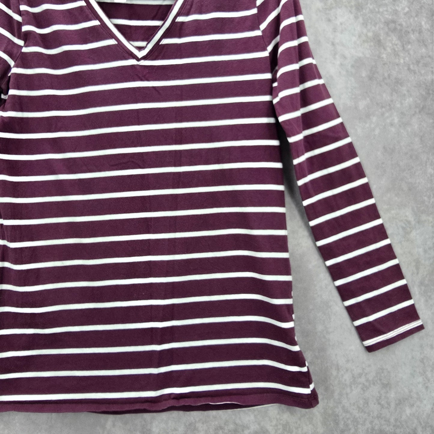 Zenana Outfitters Purple Long Sleeve Stripe Y2K Retro Cotton Blouse Top Medium