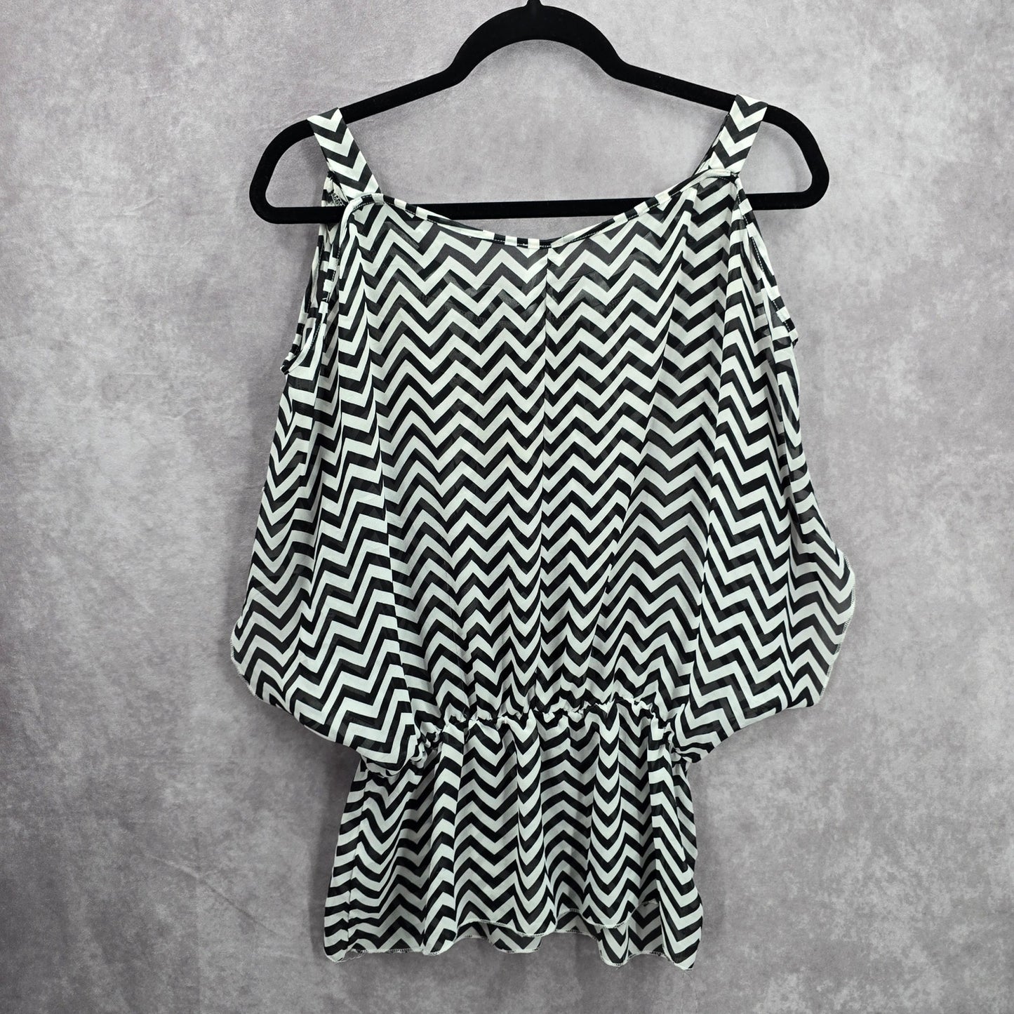 Studio Y Back White Chevron Beaded Sheer Cut Out Cold Shoulder Top XS