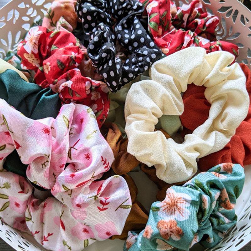 12 Handmade Scrunchies Bundle Mixed Lot Satin Silk Hair Ties Accessories Gift