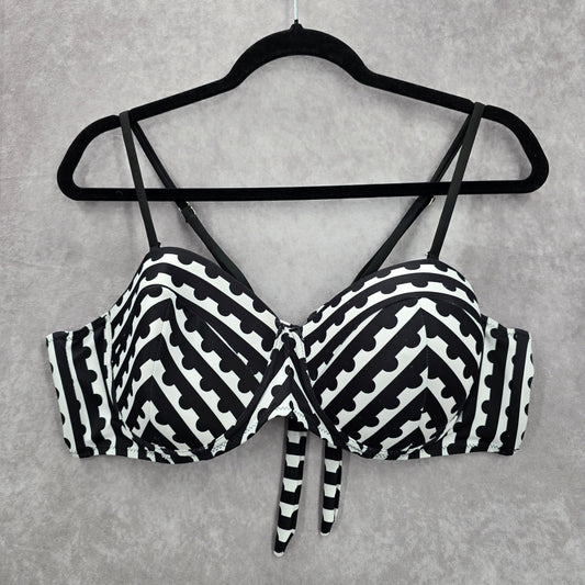 Shein Black White Pattern Bikini Top Padded Underwire Swimwear 4XL