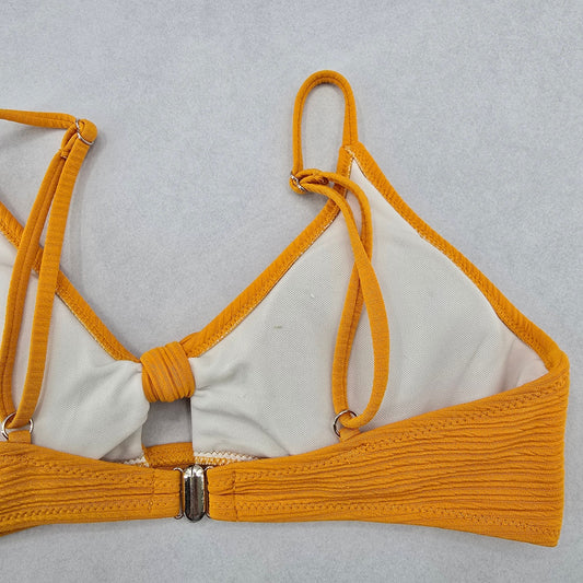 Yellow Tie Beach Sports Bra Bikini Bralette Swim Top S Small