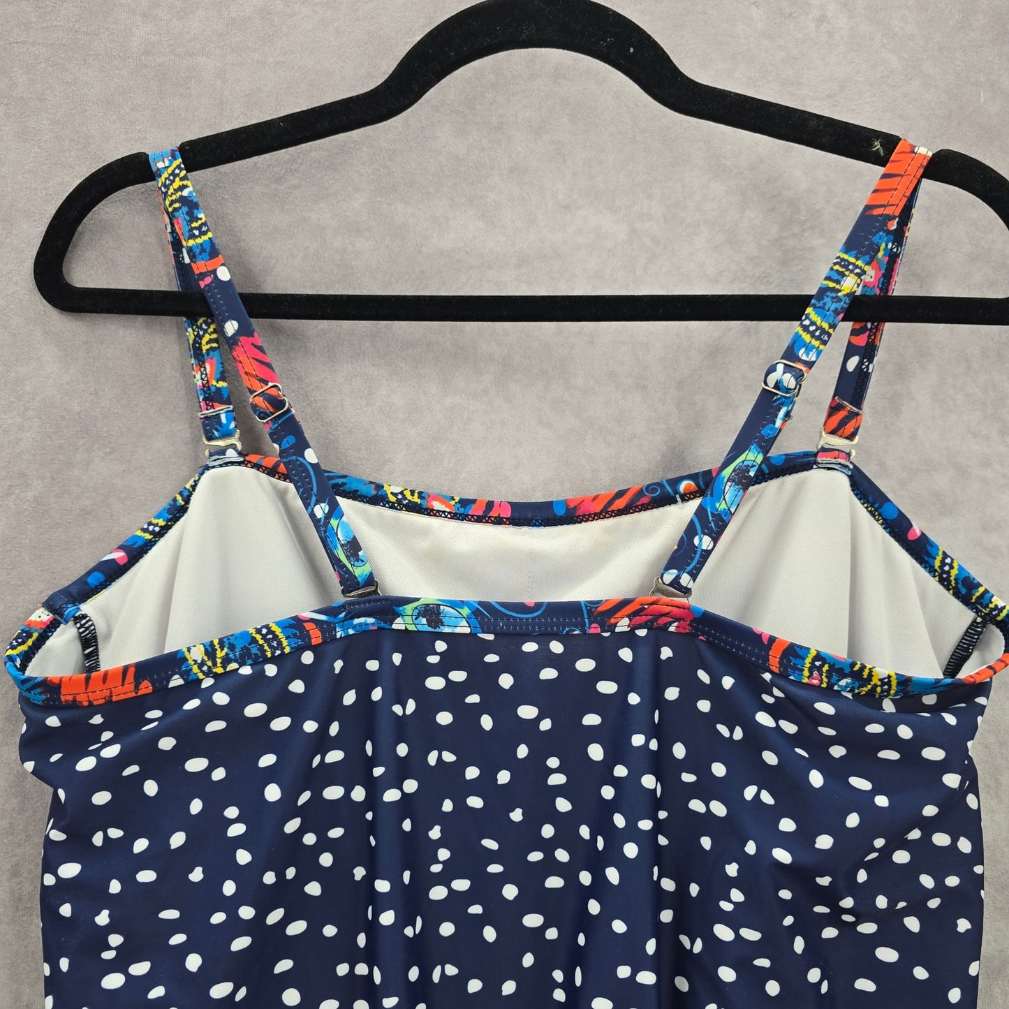 081. Blue Polka Dot Tank Top Padded Tankini Swimwear XL Extra Large