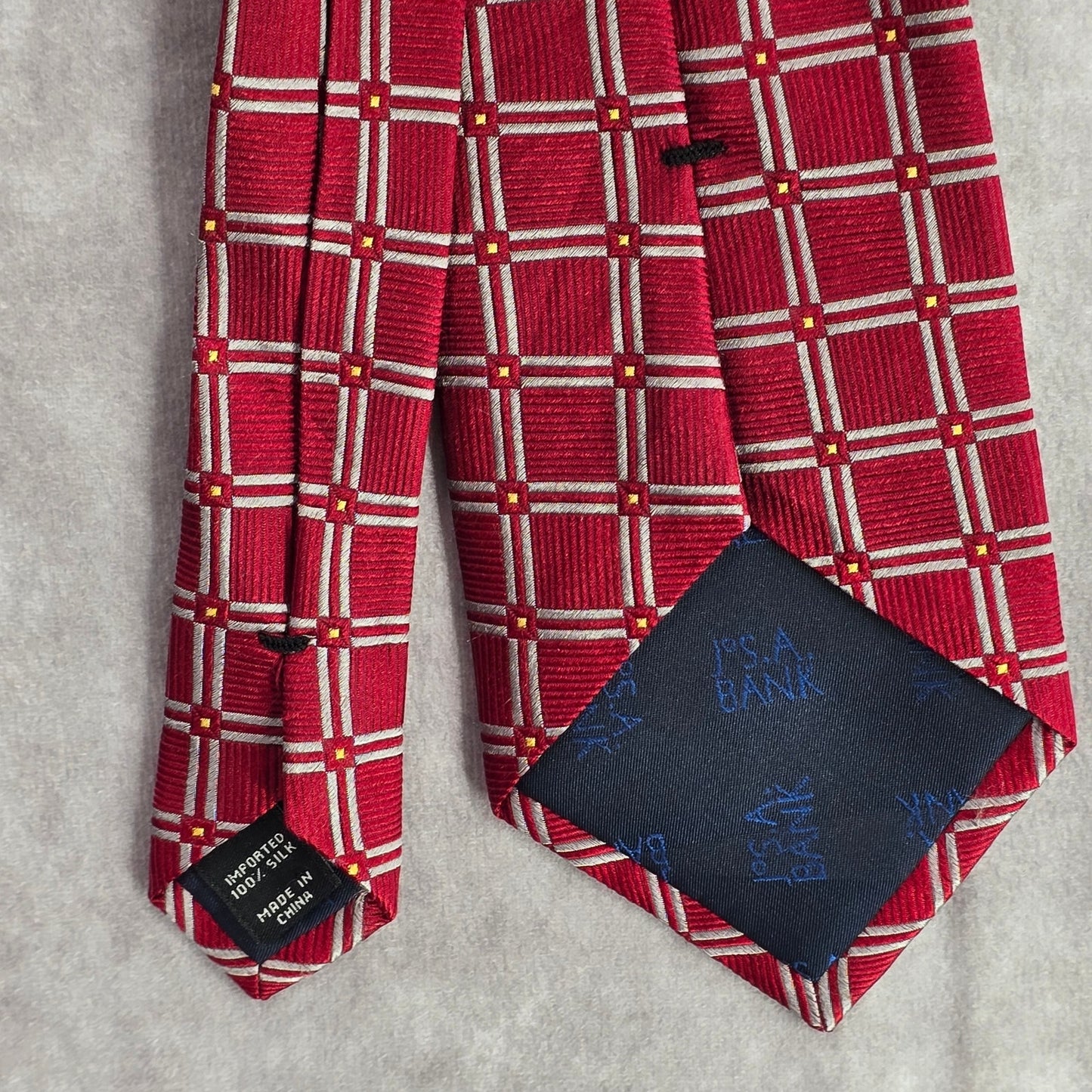 Jos. A. Bank Red Silver Stripe Geometric Executive 100% Silk Men's Neck Tie
