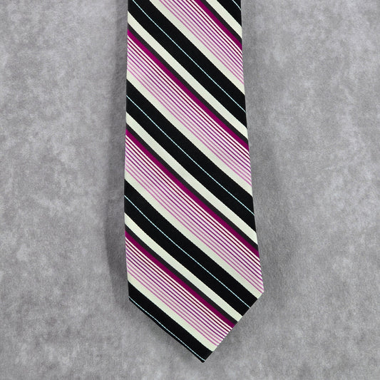 Croft & Barrow Purple Black Silver Stripe 99% Silk Executive Men's Neck Tie