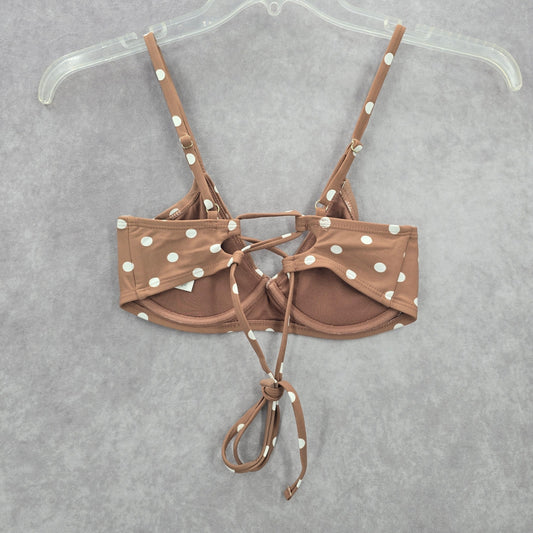 Time and Tru Brown Polka Dots Padded Adjustable Strap Bikini Top Swimwear Small