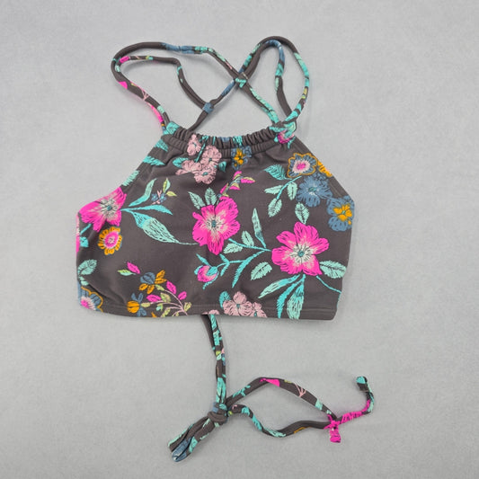 True Craft Gray Floral Halter Tie Padded Active Bikini Bralette Swim Top S Small