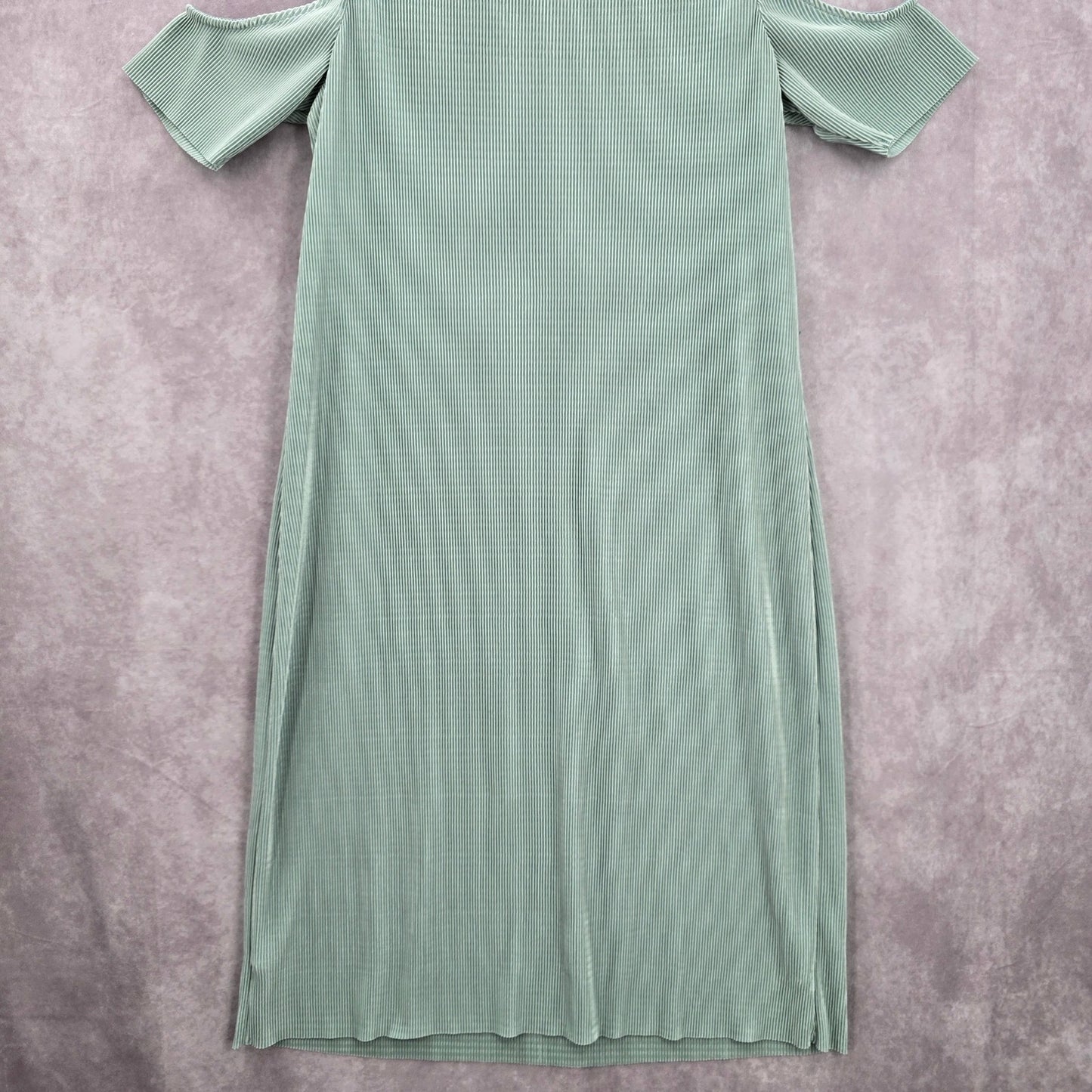 Belle Sky Green Mint Pleated Cold Short Shoulder Knee Length Boho Dress Large