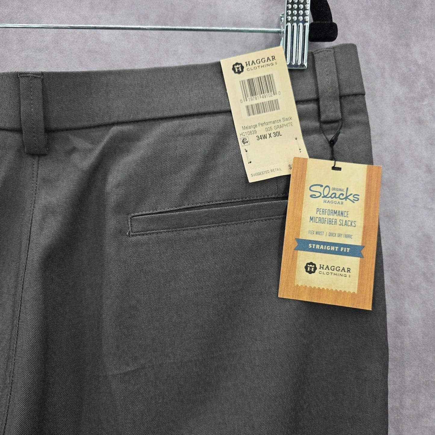 Haggar Graphite Gray Melange Performance Pants Bottoms Straight Fit 34Wx30L