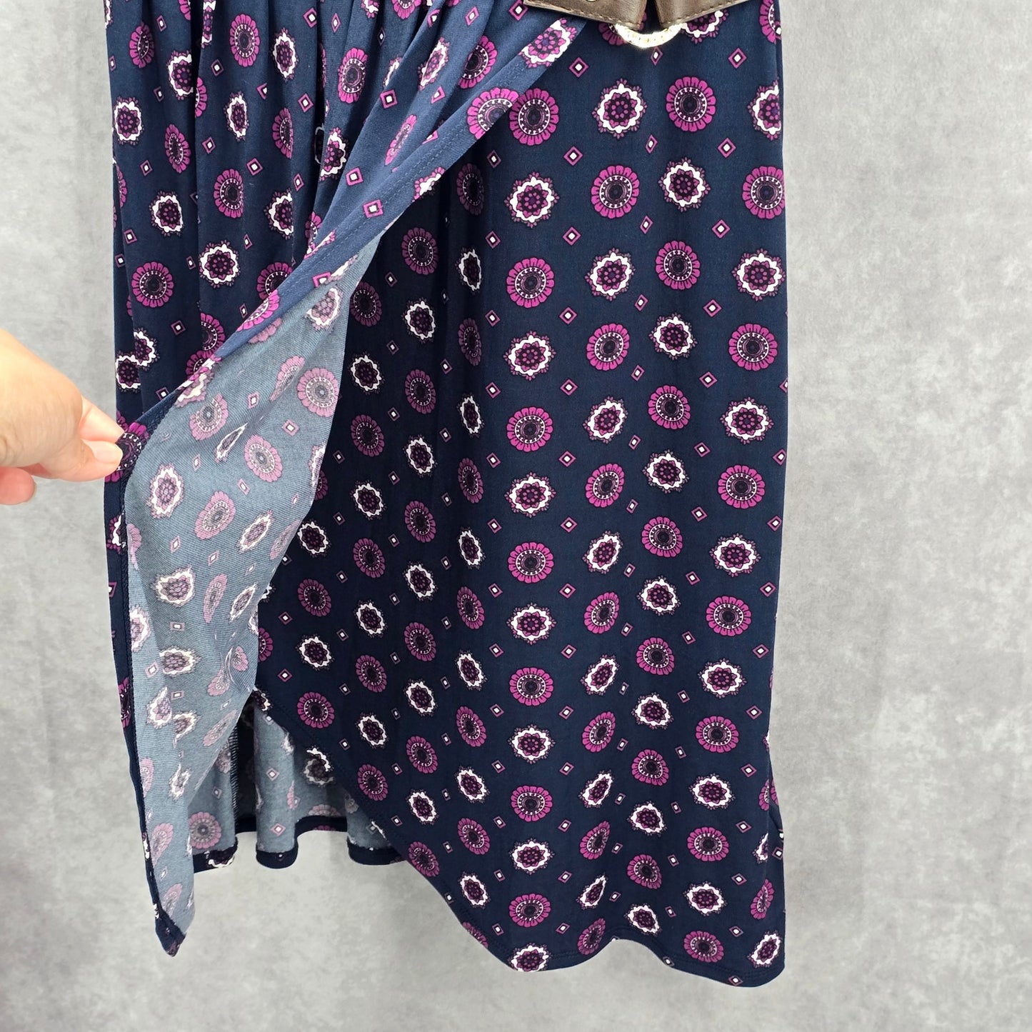 Michael Kors Purple Wrap Floral Sleeveless Knee Length Buckle Dress Medium