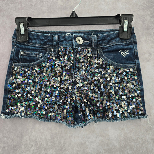 Justice Premium Jeans Blue Sequin Denim Shorts Kids Girls Youth 10R