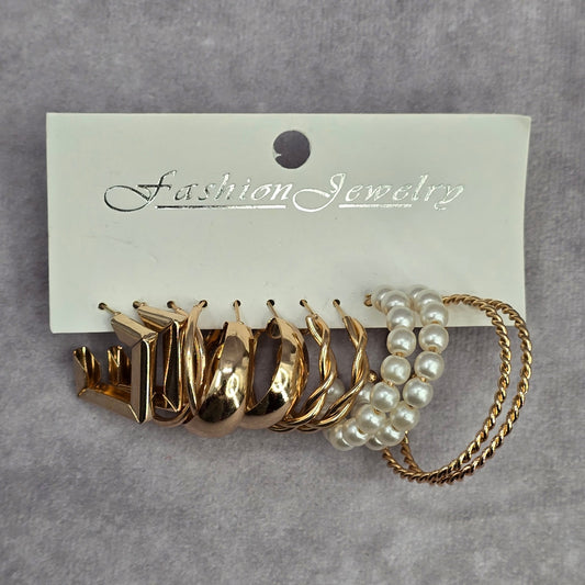 Gold Pearl Hoop Square Boho Swirl Dangle Fashion Jewelry Earrings NWT JB2-51