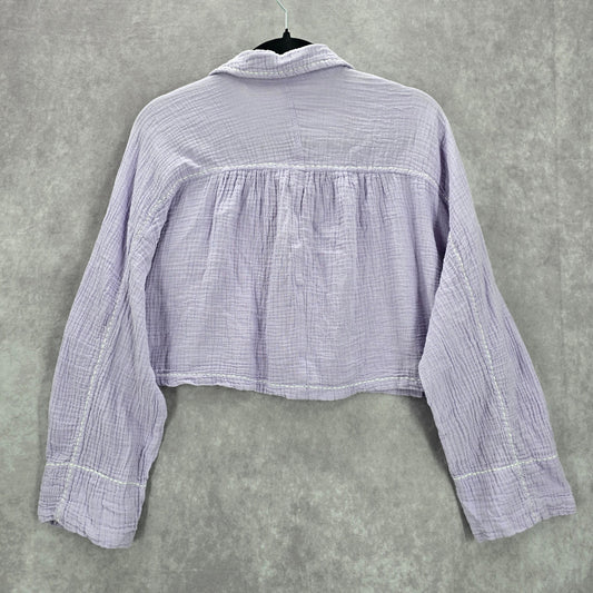 7 for all Mankind Purple Long Sleeve Stitched Crop Button Cotton Top Medium