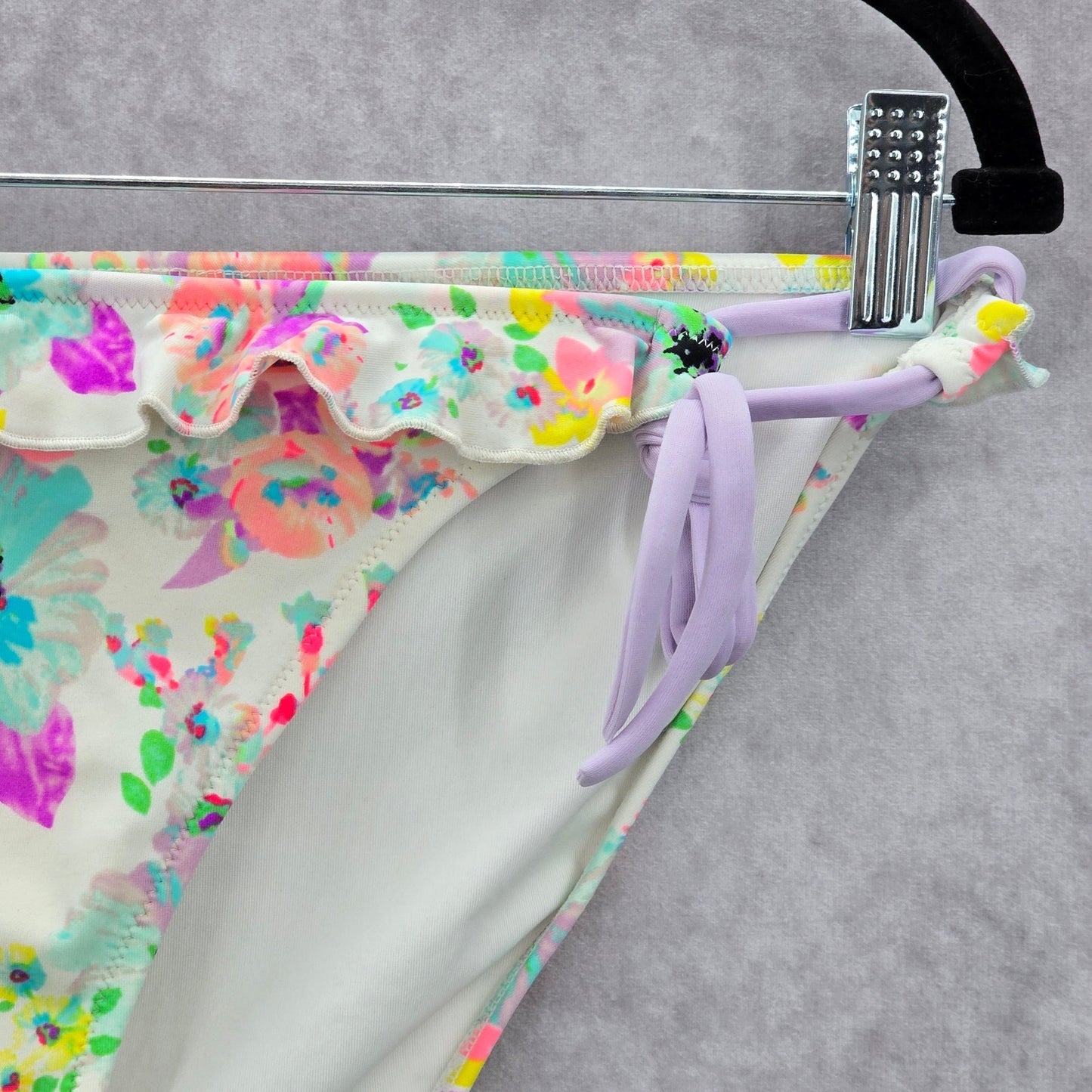 Victoria Secret White Floral Ruffle String Tie Bikini Bottom Swimwear Large