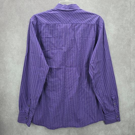 G By Guess Purple Stripe Mens Button Down Long Sleeve Cotton Dress Shirt XL