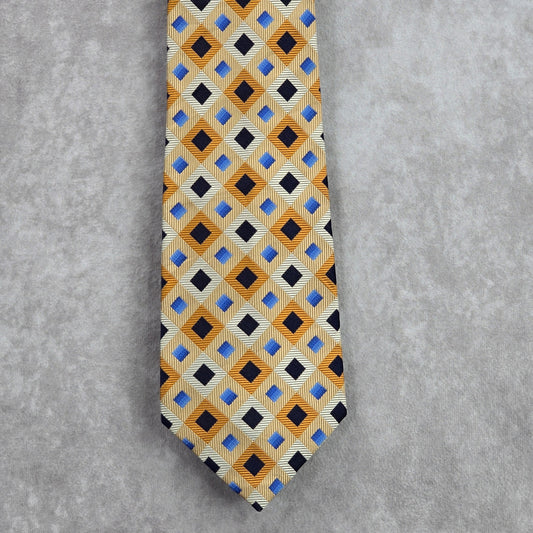 Crazy Horse Gold Blue Diamond Weave Geometric Executive Silk Neck Tie Men's