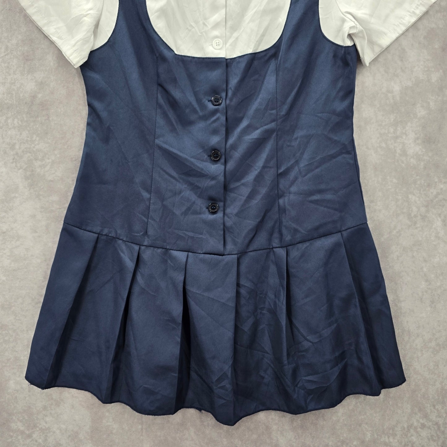 iEFiEL Blue White Short Sleeve Button Down Uniform 3 in 1 Top Medium