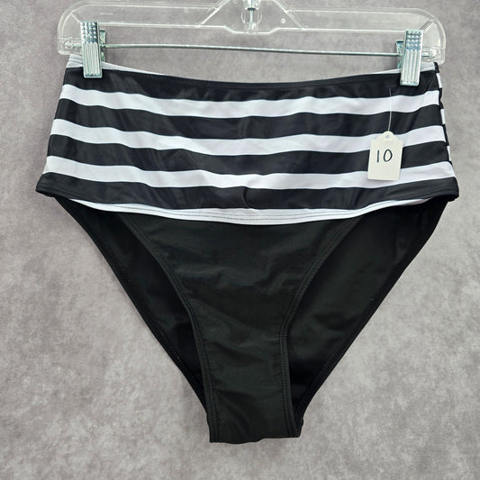 Black White Stripe Bikini High Waisted Bottom Swimwear Medium