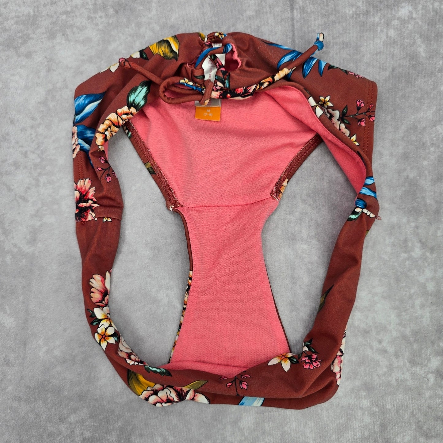 No Boundaries Brown Blue Floral Tie Medium Bikini Bottom Swimwear