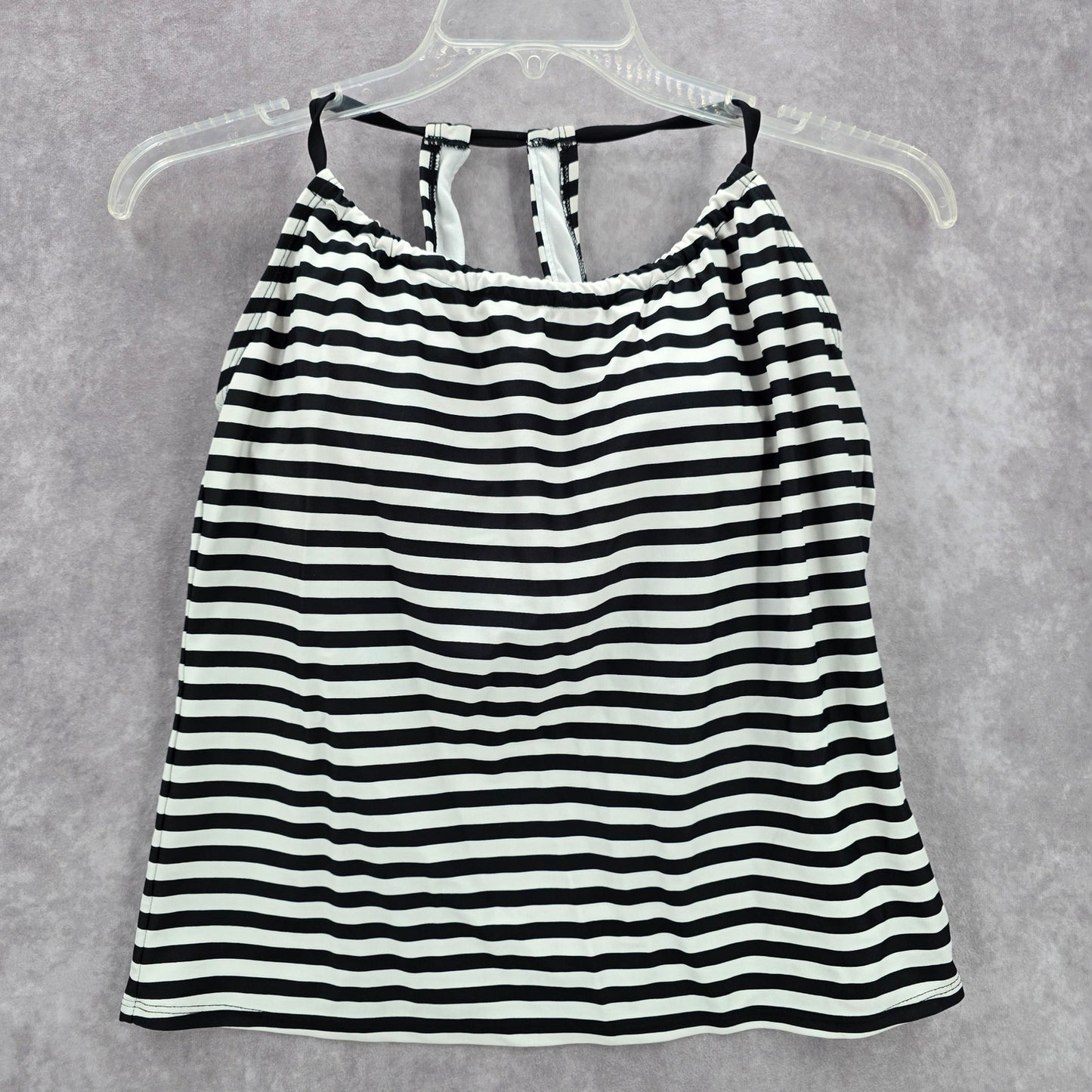 Kona Sol Black White Stripe Padded Swimwear Tankini Tank Top M Medium