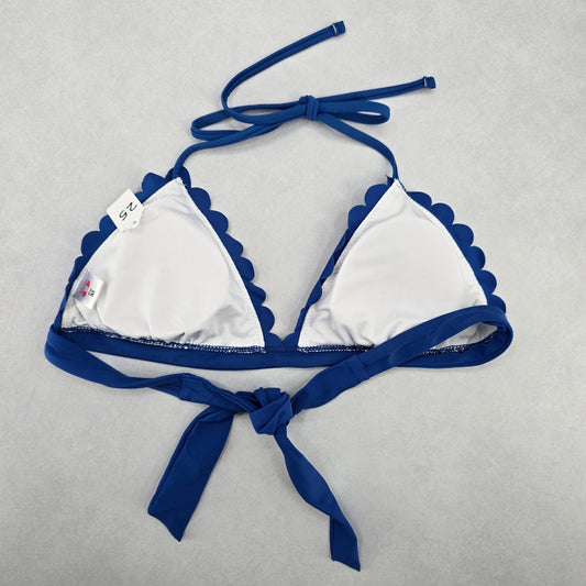 Shekini Blue Scallop Halter Tie Padded Swim Sports Bra Beach Bikini Top M Medium