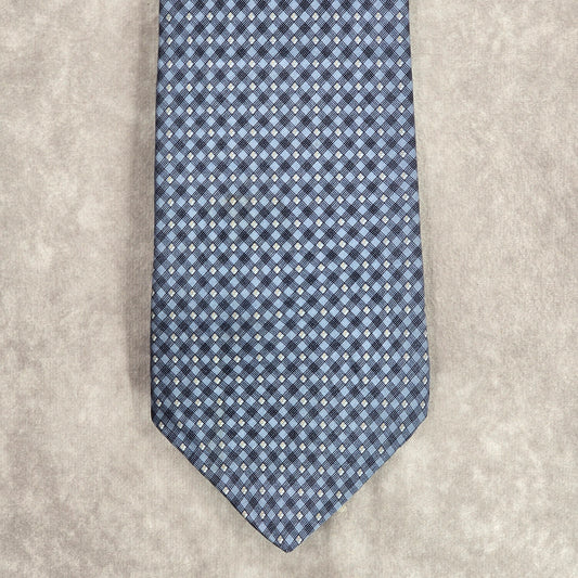 Nautica Blue Geometric Executive Diamond Plaid Stripe 100% Silk Men's Neck Tie