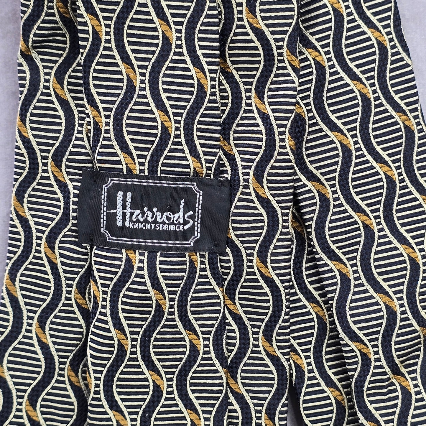 Harrods Knightsbridge Black Gold Repp Geometric 100% Silk Men's Neck Tie NWOT