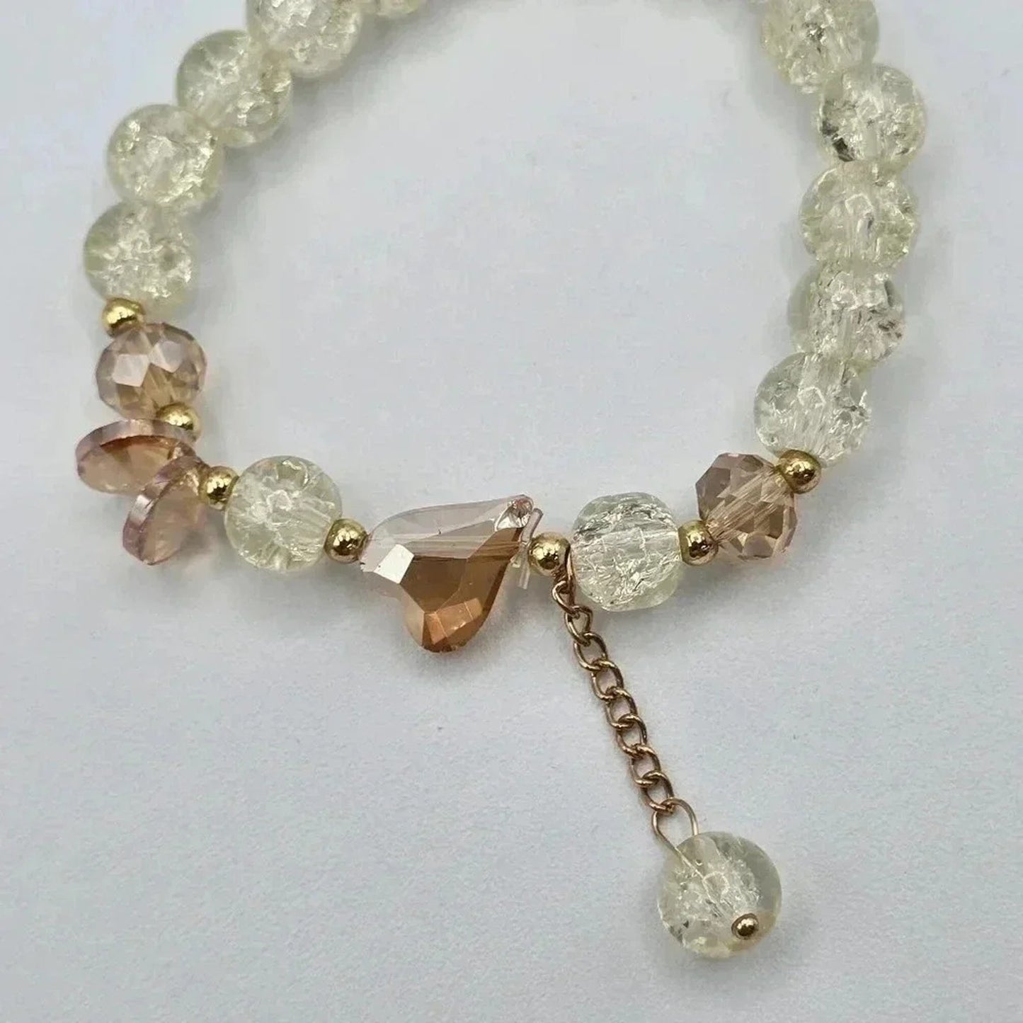 Gold Clear Bead Link Chain Stretch Elastic Bracelet B8