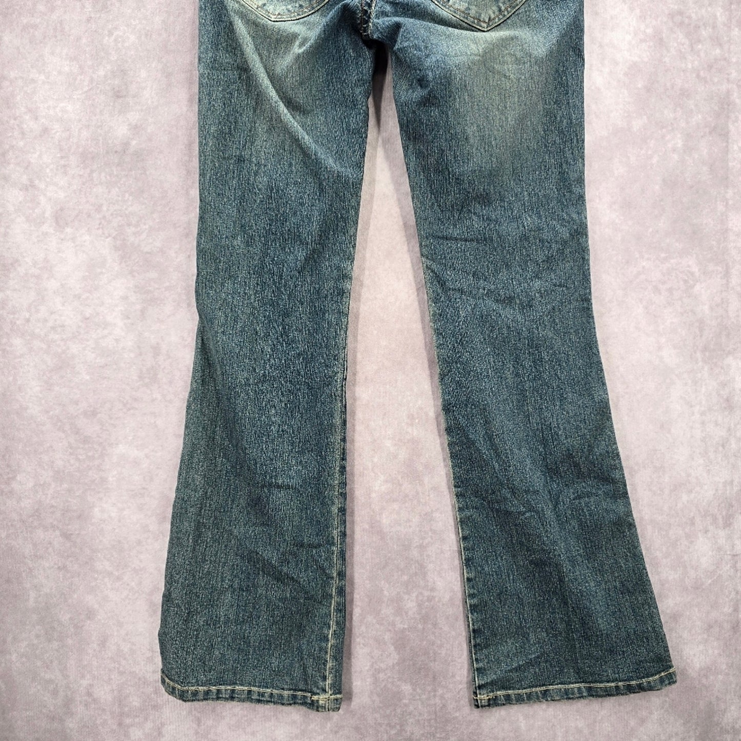 158. XOXO Blue Straight Bootcut Flare Gold Sequin Denim Pants Jeans 7/8