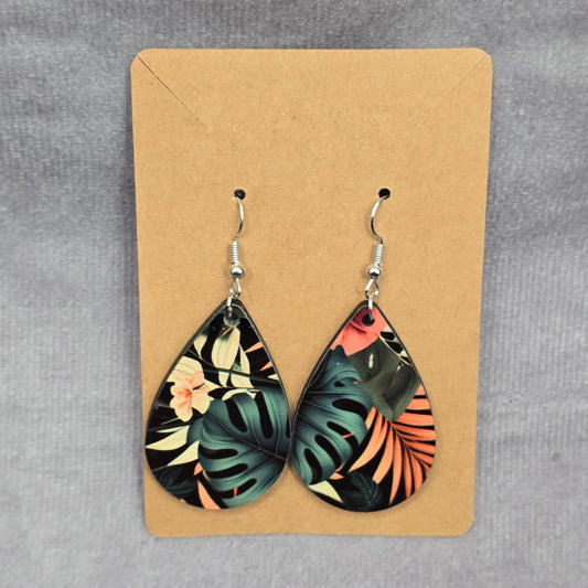 Black Teardrop Tropical Floral Hook Earrings Fashion Jewelry JB1E6