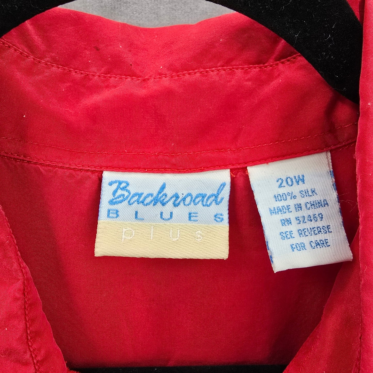 Backroad Blues Red Button Short Sleeve Vintage Retro Silk Top Shirt Plus 20W