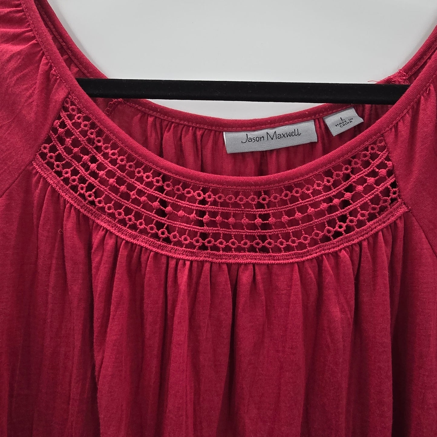 Jason Maxwell Red Lace Quarter Sleeve Ruched Top Blouse Large