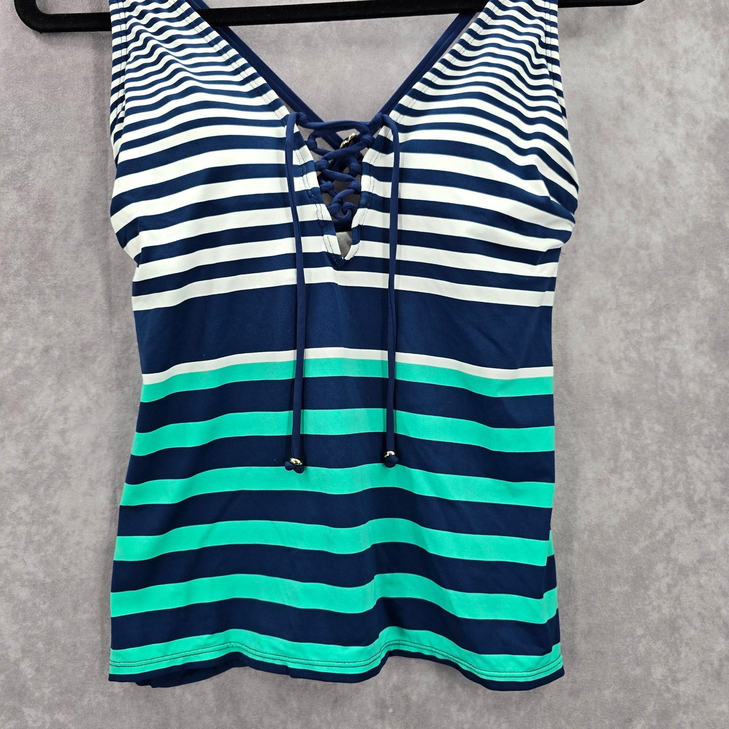 Liz Claiborne Blue Green White Stripe Padded Swimwear Tankini Top S Small