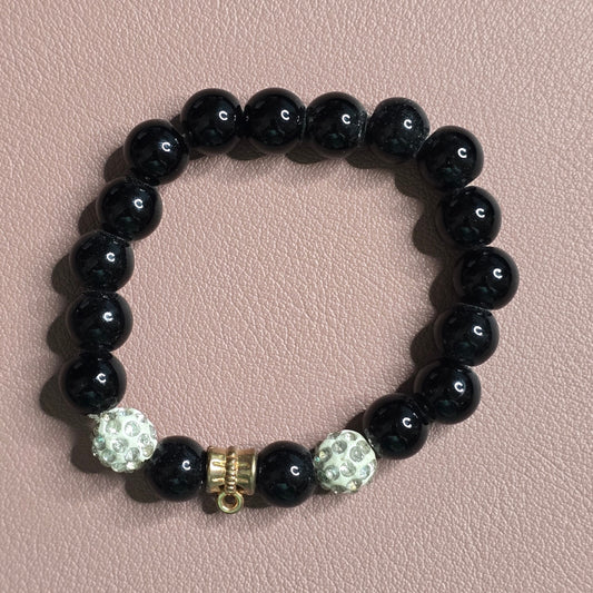 Black Beaded Boho Style Elastic Adjustable Bracelet Rhinestones Fashion Jewelry