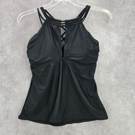 Black Crisscross Halter Stretch Padded Swim Tankini Top L Large