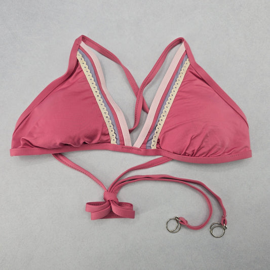Soluna Pink Lace Tie Padded Boho Beach Bikini Bralette Swim Top S Small