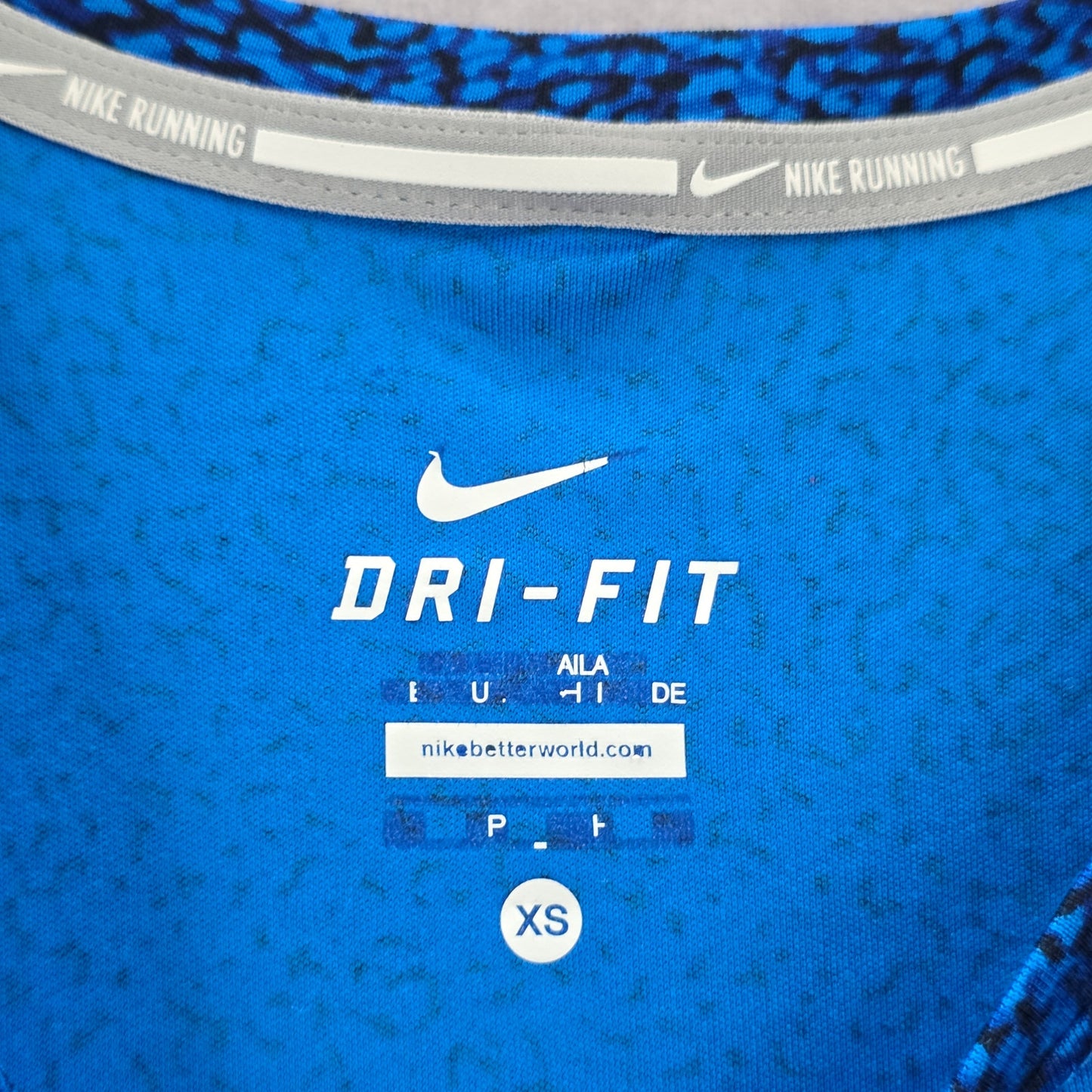Nike Di Fit Blue Black Print Short Sleeve Active Running Tshirt XS Extra Small