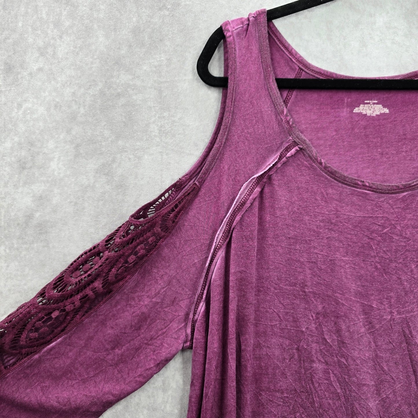 Purple Lace Off Shoulder Boho Western Y2K Long Blouse Top Shirt Plus 1X