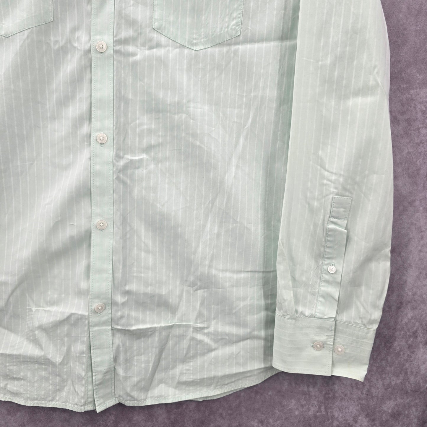 Calvin Klein Mens Green Button Down Long Sleeve Stripe Cotton Dress Shirt Large