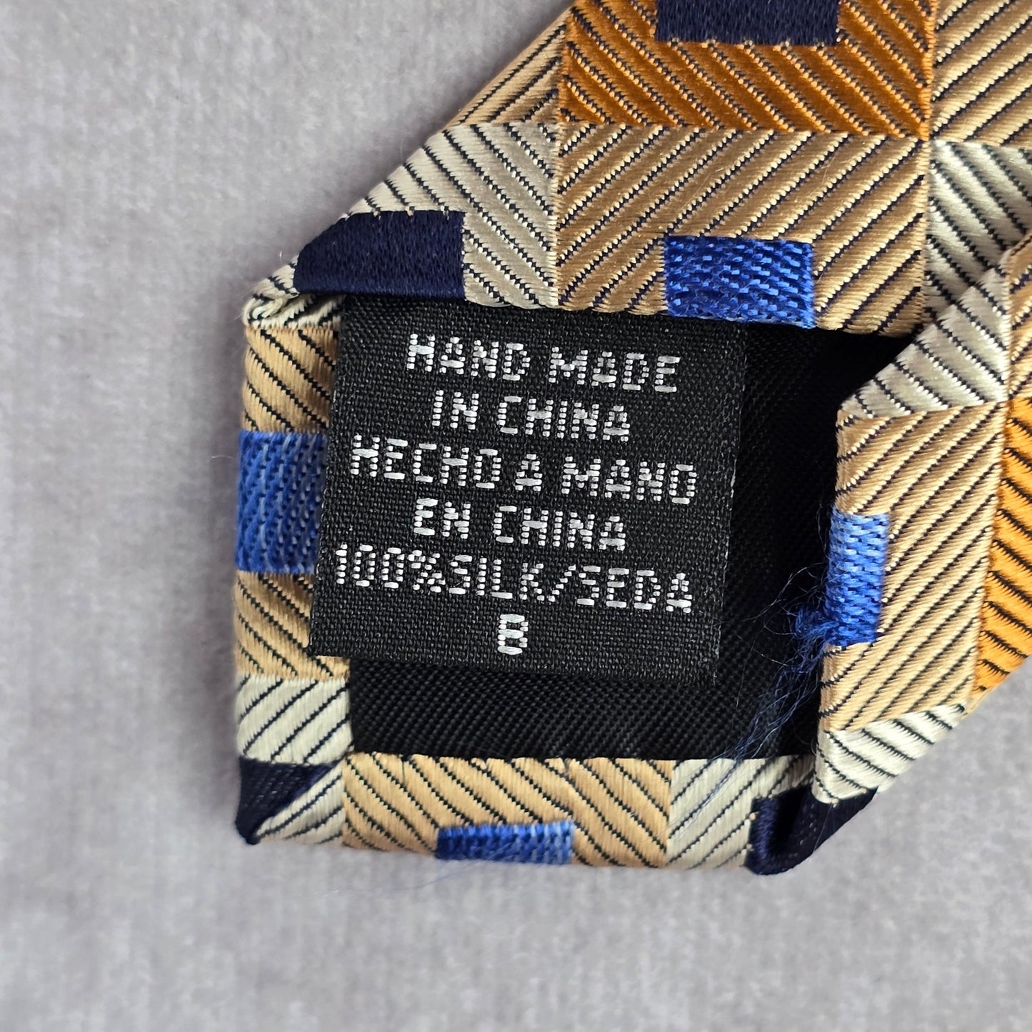 Crazy Horse Gold Blue Diamond Weave Geometric Executive Silk Neck Tie Men's
