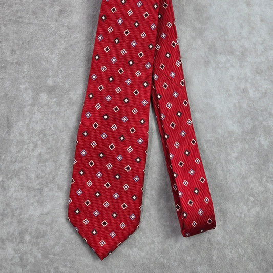Chaps Red Blue White Diamond Geometric Silk Executive Holiday Neck Tie Men's