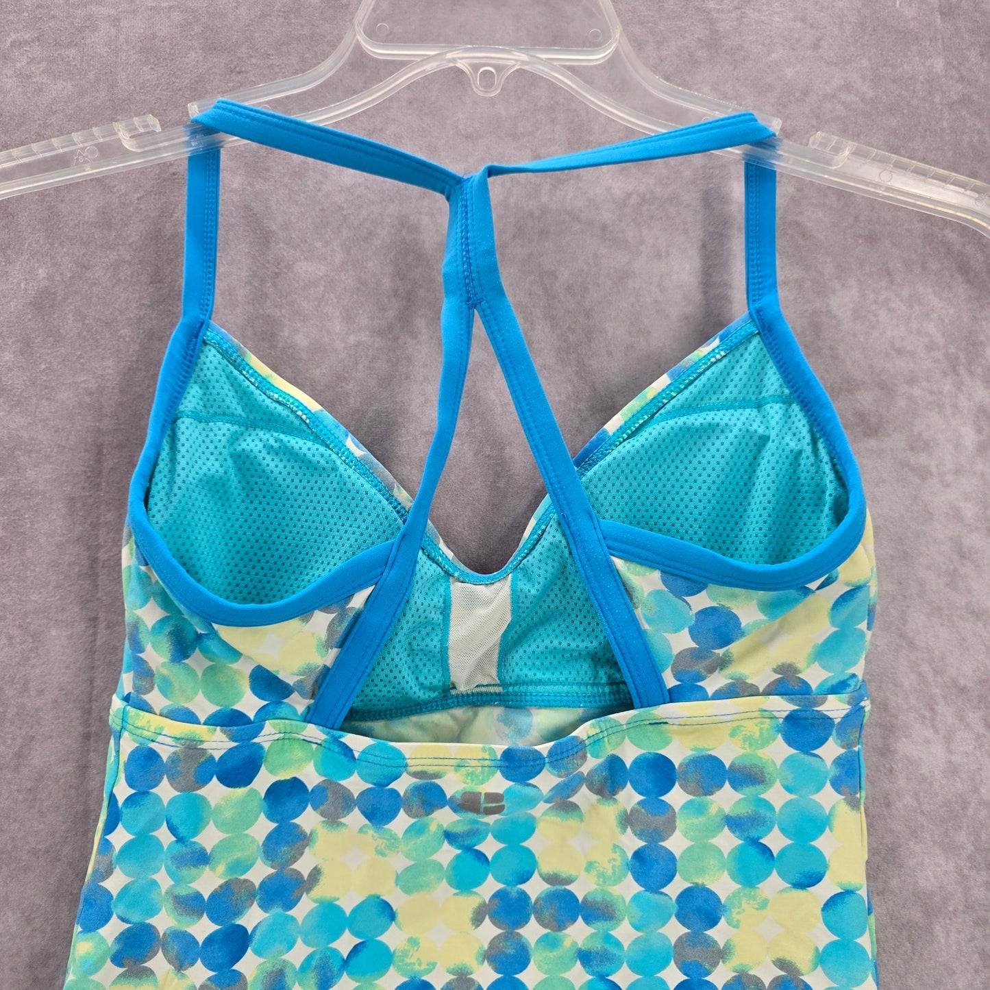 Blue Circle Print Crisscross Scrunch Tie Padded Swimwear Tankini Top Small 6
