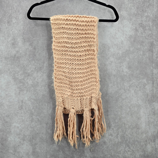 Pink Chunky Fringe Cable Knit Weave Long Scarves Wrap Scarf