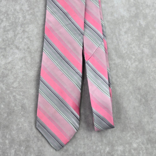 Calvin Klein Pink Gray Stripe 100% Silk Men's Neck Tie NWOT