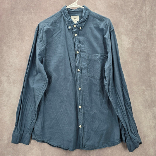 H&M Blue Long Sleeve Button Down Cotton Mens Shirt Large