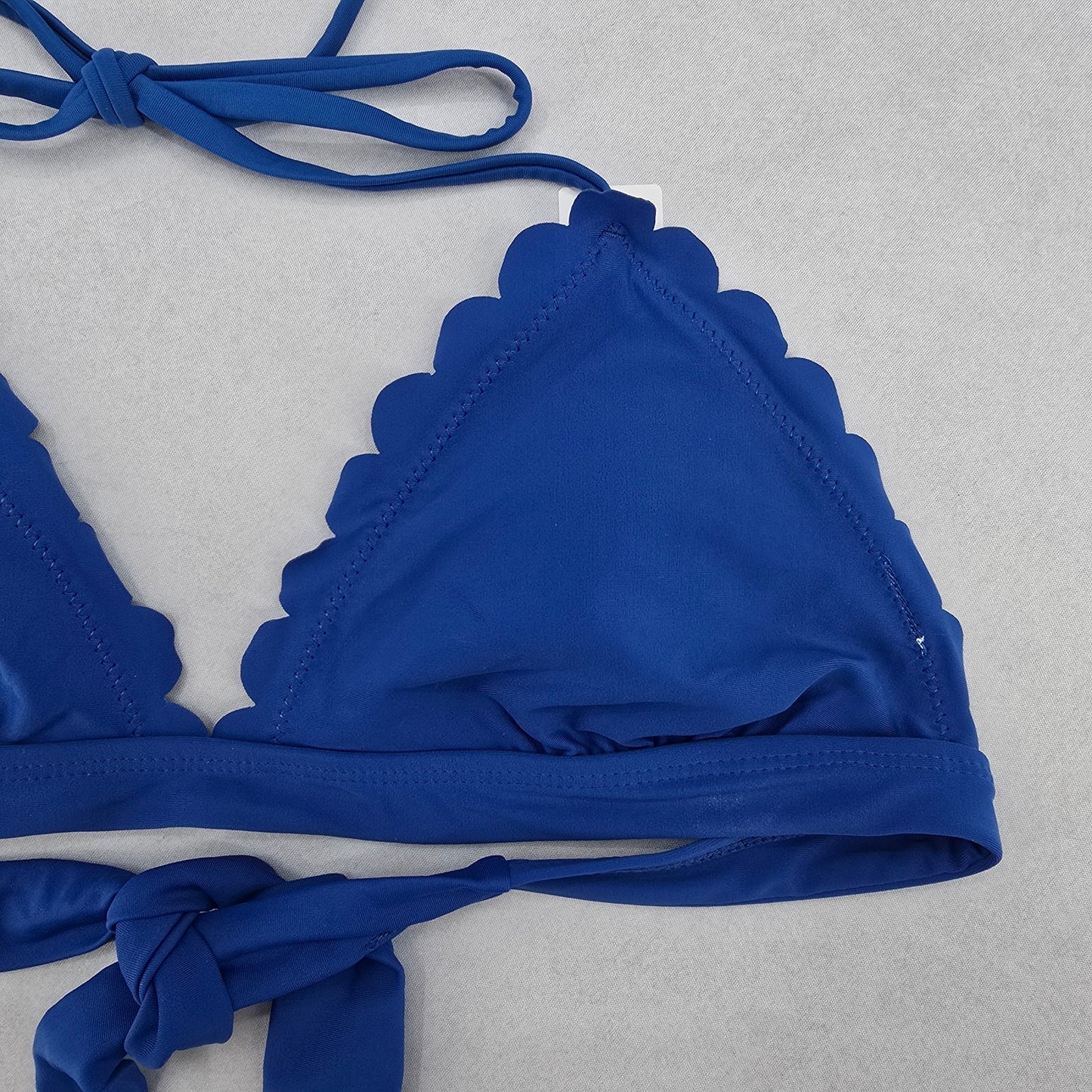 Shekini Blue Scallop Halter Tie Padded Swim Sports Bra Beach Bikini Top M Medium