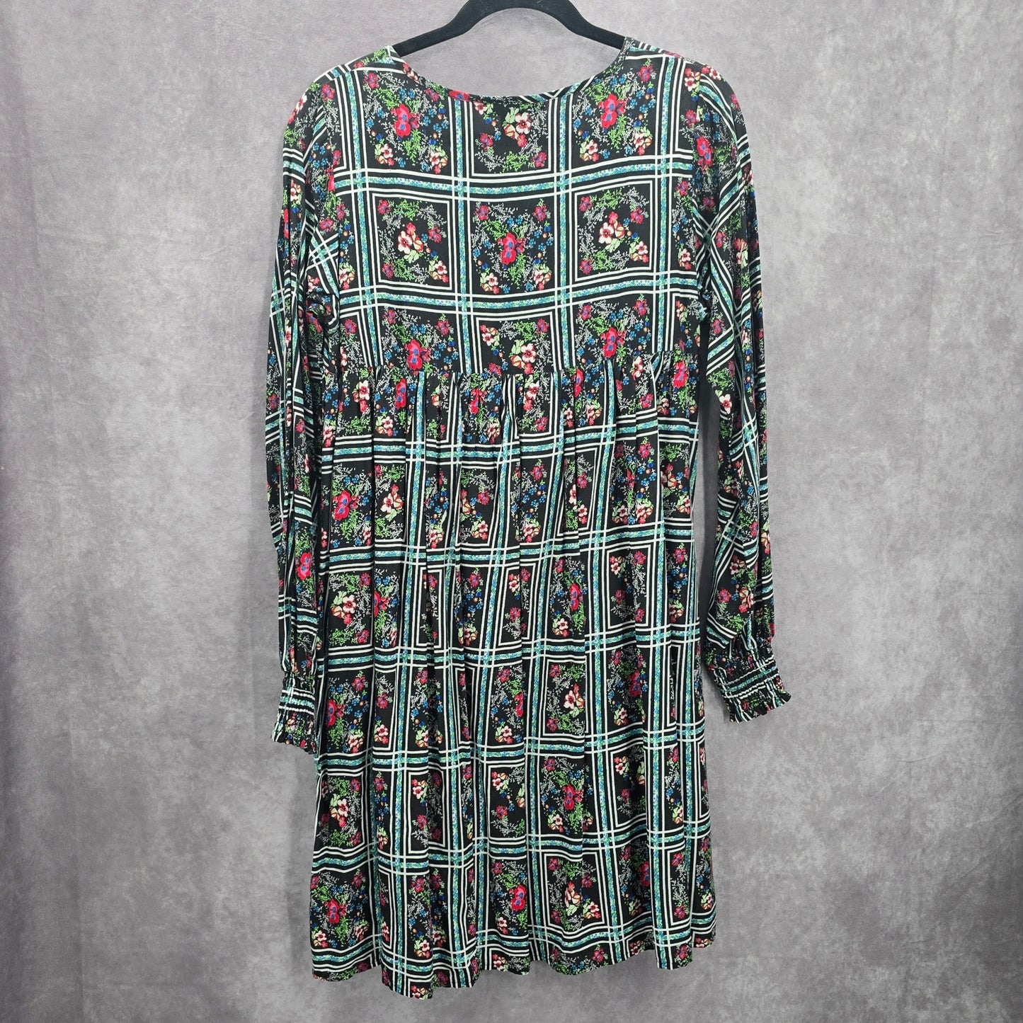 Rock & Roll Cowgirl Long Sleeve Black Floral Knee Length Western Dress Medium