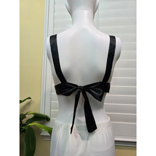 Black Silky Tie Back Sexy Boudoir Bridal Romance Bra Top Small