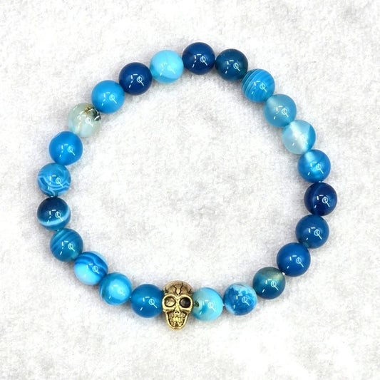 Blue Gold Skull Glass Marble Stretch Bead Bracelet Fashion Jewelry JB2-22