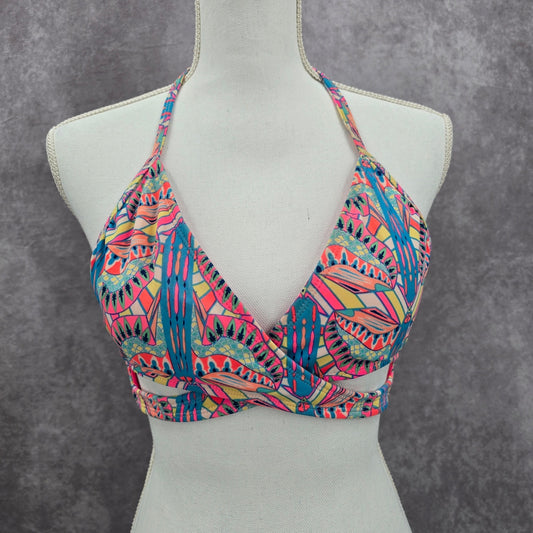 Urban Sea Pink Print Padded Crisscross String Tie Bikini Top Swimwear Medium