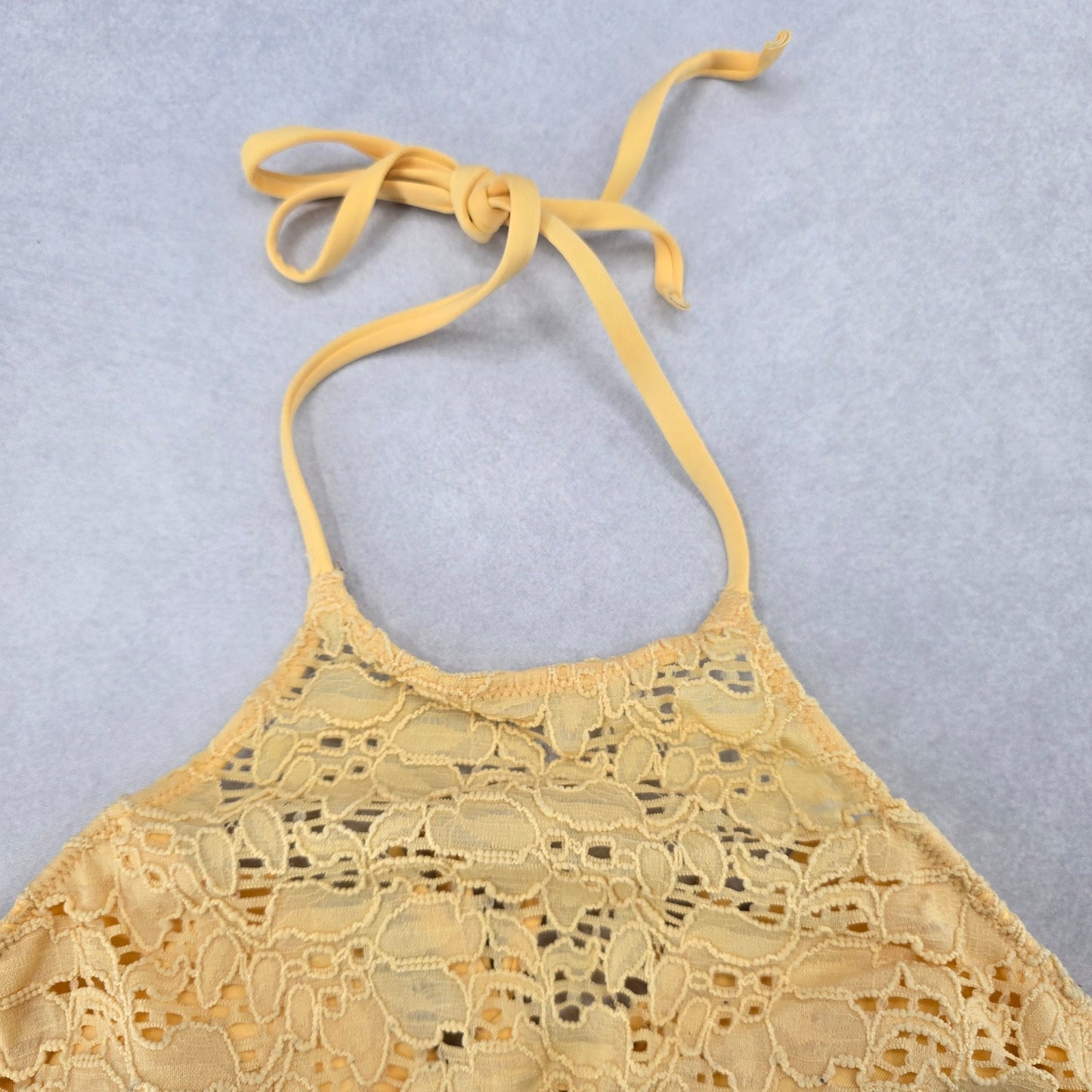 H&M Yellow Lace Crochet Eyelet Halter Tie Padded Bikini Bralette Swim Top 6